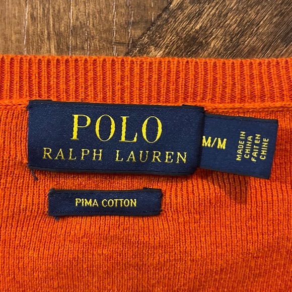 Polo ralph lauren mens orange long sleeve Pima cotton v neck sweater size medium - Picture 3 of 6